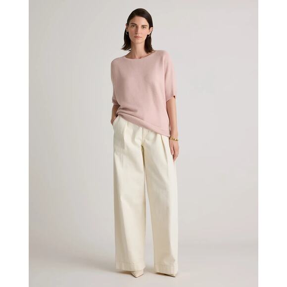 Quince Lightweight Cotton Cashmere Link-Stitch Dolman Sweater Sugar Stone XL NWT - Picture 2 of 13